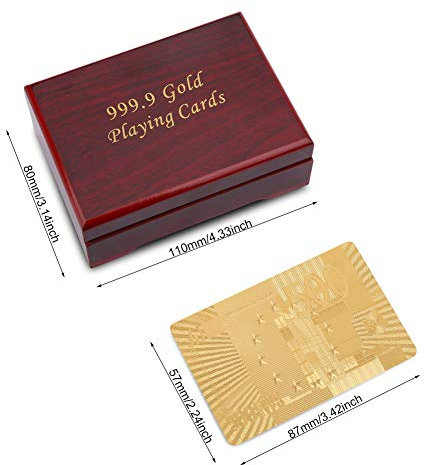 24K Vergoldete Spielkarten Goldfolie Pokerkarten Kartenspiel Poked Deck,24K Goldfolie Poker Luxus Spielkarten Karten Imprägniern Gefälschte Goldfolien-Spielkarten Plastikschürhaken Spiel Karten mit Bo