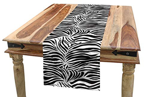 ABAKUHAUS Schwarz-Weiss Tischläufer, Wilde Zebra-Linien, Esszimmer Küche Rechteckiger Dekorativer Tischläufer, 40 x 225 cm, Schwarz-Weiss