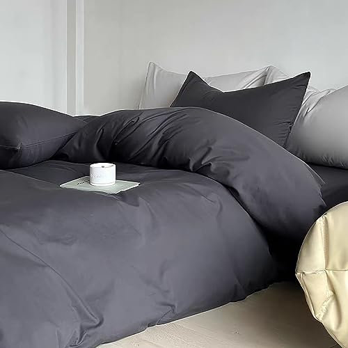 AShanlan Bettwäsche Set 200x200 cm Anthrazit Unifarben Uni Bettwäsche 100% Weiche Angenehme Mikrofaser - 1 Bettbezug 200 x 200 cm + 2 Kissenbezüge 80 x 80 Reißverschluss