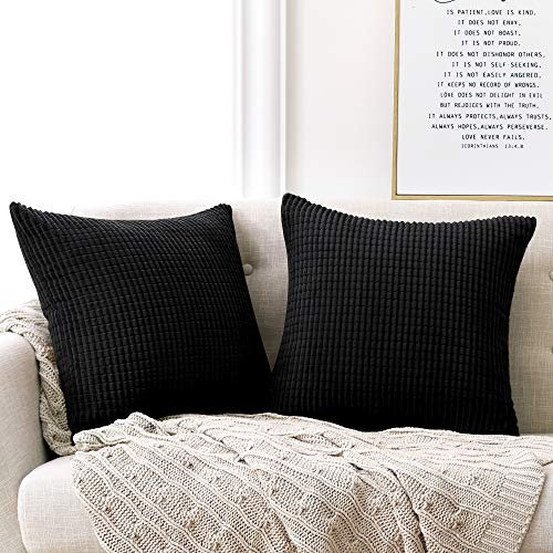 Deconovo Kissenbezüge Dekorative Kissenhülle Dekokissen Couchkissen mit Verstecktem Reißverschluss für Sofa, 65x65 cm, Schwarz, 2er Set