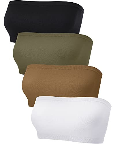 4 Stücke Damen Bandeau BH (S-M, Schokolade, Hellgrün, Weiß, Schwarz)