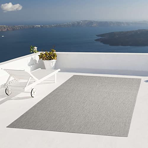Taracarpet Outdoor Teppich Wetterfest Wohnzimmer Balkon Küchenteppich Flachgewebe Sisaloptik Einfarbig Uni Silber grau 120x160 cm