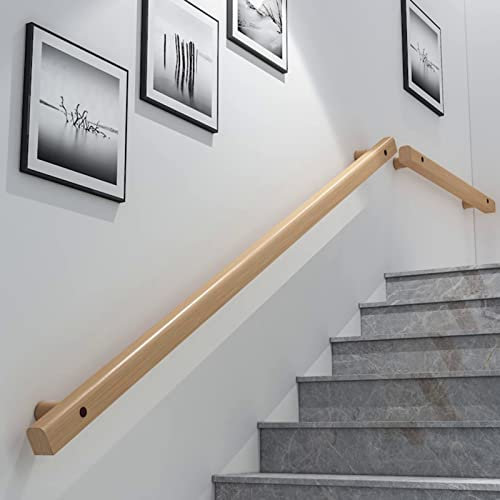 GIVROLDZ Handlauf Holz, Treppengeländer Innen Und Außen, Wand Montierte Handlauf Bietet Für Alle Ihre Treppen, Gehwege Und Hallen, Keller, Gartentreppen Und Rampen,3ft/90cm