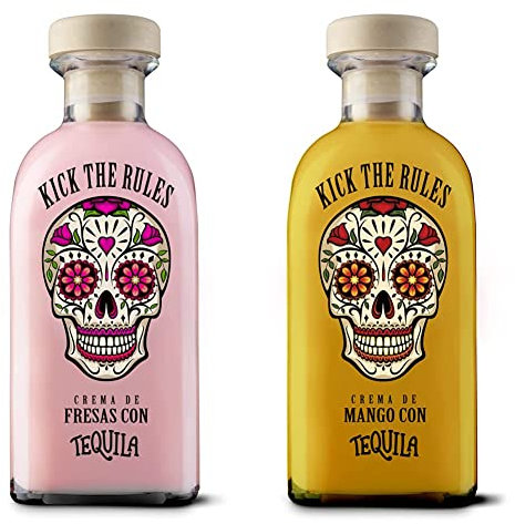 KICK THE RULES - Crema de Fresas con Tequila - 15º - Botella de 0,7L - Tequila de Fresa - Tequila Rosa & Crema de Mango con Tequila - 15º - Botella de 0,7L - Tequila de Mango