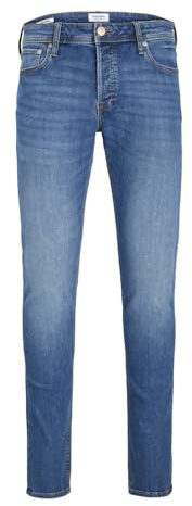 JACK & JONES Jeans Slim Vita Bassa e Tessuto Elastico, Gambe Strette all'orlo. Blu Denim Chiaro 32W / 30L