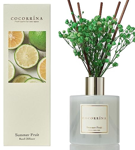 Cocorrína Diffusore Profumo Ambiente - 200ml Diffusore profumato di Frutta Estiva con bastoncini Diffusore di olio essenziale di fragranza per la casa per la decorazione della mensola del bagno