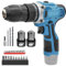 Cordless Drills,12V Power Impact Driver, Combi Drill Kit with 2pcs Li-Ion Battery and Charger, Electric Screwdriver, 25+1 Torque, 10mm(3/8” inch) Collet, Double Speed, Led Light, 17pcs Accessory Set