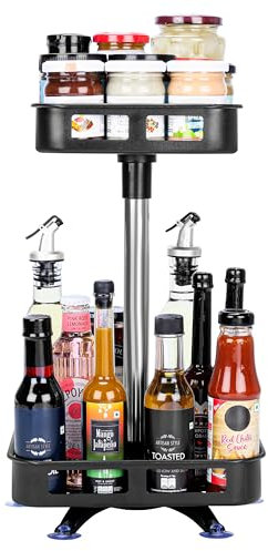 BELLE VOUS Especieros para Cocina - Especiero Giratorio de 2x Niveles de Metal - Organizador de Especias para Cocina Estanteria u Armario - con Diseño de Bandeja Giratoria