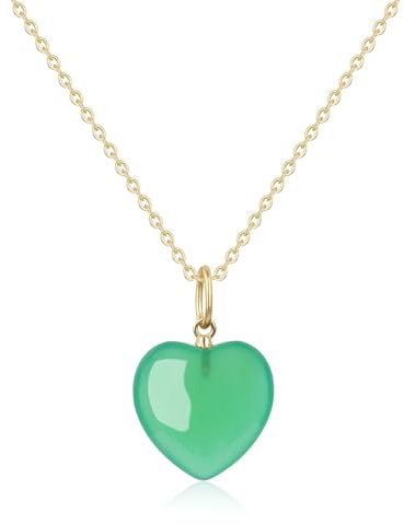 COAI Geschenkideen Damen 925 Sterling Silberkette mit grüner Achat Naturstein Herz Anhänger Goldkette