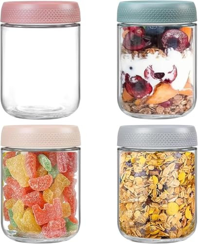 ALINK 4 Pack 16 OZ Overnight Oats Gläser,Einmachgläser mit Schraubdeckel für Overnight Oats Salat Joghurt Pudding Chutney Marmelade,Wiederverwendbare Glasbehälter mit Deckel