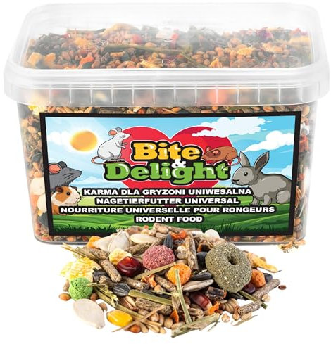 Bite & Delight Universal Nagetierfutter - Futter für Rennmäuse, Hausmäuse, Wüstenrennmäuse, Ratten, Dohlen und Andere - Getreide Natürlich - ohne Zuckerzusatz - ohne künstliche Zusätze - 1000 ml