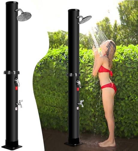 Bsteciar Doccia Solare da Giardino 40 Litri, Doccia Esterno con Soffione a Pioggia Regolabile a 360° e Rubinetto, Temperatura Massima di 60°C - Perfetto per Giardino Campeggio e Relax all'aperto