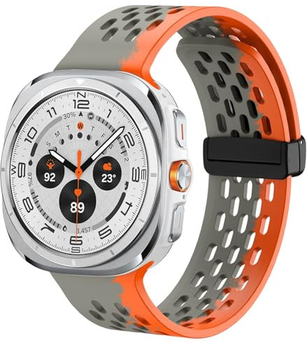 Supore Cinturino Compatibile con Samsung Galaxy Watch Ultra 47 mm, Cinturino di Ricambio in Silicone Magnetica Morbido e Traspirante, Galaxy Watch Ultra Cinturino per Uomini e Donne (Grigio arancione)