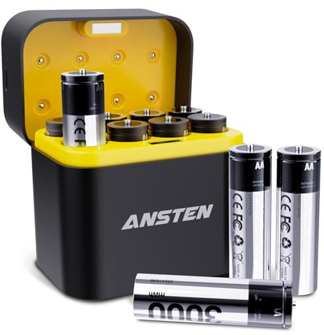 ANSTEN Akku AA mit Ladegerät,Lithium Batterie AA 3000 mWh*8, Akku Ladegerät AA AAA Geringe Selbstentladung, 1200 Zyklen, Ladegerät Batterien für NI-MH NI-CD Wiederaufladbare Batterien AA AAA
