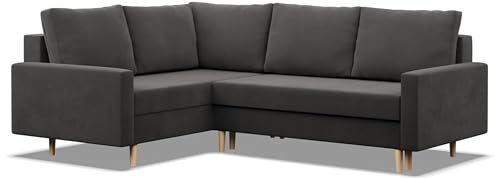 Mebligo - Ecksofa mit Schlaffunktion und Bettkasten Blank, Eckcouch mit Ottomane Links, Sofa L Form 223 x 172 x 88 cm, Couch Wohnzimmer, Ecke Sofa Wohnlandschaft, Schlafsofa - Grau
