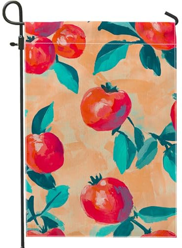 Bandera de jardín de granada de primavera y verano, pancarta de decoración de jardín de coral vibrante, arpillera de doble cara, decoración de césped al aire libre para fiestas de vacaciones, 12 x 18
