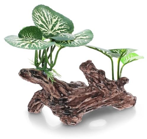 Wanmu Aquarium Decorations Fish Tank Decor, Artificial Plant Driftwood Cave Wood House, Plastic Betta Leaf Pad Foreground Ornament, Goldfish Bowl Accessories - Green