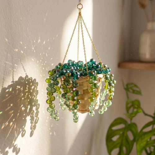 DIY Suncatcher Bastelset mit Perlen-Sukkulenten Autoanhänger, Kristall Hängepflanzen-Ornament, Glasperlen Fensteranhänger Bastelset für Schmuckherstellung & dekorative Beaded Plants (1 x Set)