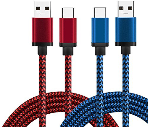 [2-Pack 3ft] USB C Cable, BeneStellar Nylon Braided USB C 3.1 Fast Charging Cable Charger Cord for Samsung Galaxy S9 / S9 Plus / S8 / S8 Plus / Note 8, LG G5 / G6, Google Nexus 6P / 5X, Pixel / Pixel 2, OnePlus 5 / 5T, HTC 10 / U11, Huawei P10 / Mate 10, Nokia 8 / N1 Tablet, Nintendo Switch and More (3ft, 2-Pack Red & Blue)
