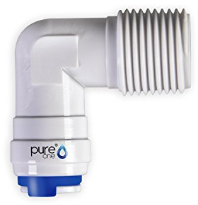 Pure One QF-05A Quick-Fitting - Schnellverbinder 1/4 auf 3/8 (AG) Zoll. Ausführung: Ellenbogen | L-Form. Schlauch-Zubehör für Umkehr-Osmose, Wasser-Installationen oder Kühlschranksysteme