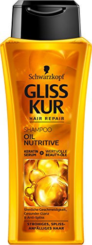 Gliss Shampoo Oil Nutritive (3x 250 ml), Haarshampoo mit Omega 9 & Marula-Öl, Pflegeshampoo für strohiges Haar & strapaziertes Haar sorgt für Geschmeidigkeit und Glanz