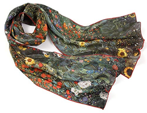 Prettystern Damen Seidenschal Malerei Silk Scarf Jugendstil bunt Gustav Klimt -Bauerngarten mit Sonnenblumen P882