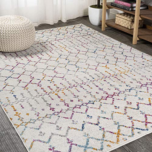 JONATHAN Y MOH101E-8 Marokkanischer Hype Boho Vintage Diamant Teppich Bohemian, pflegeleicht, Schlafzimmer, Küche, Wohnzimmer, Nicht fusselnd, 240 cm x 300 cm, Elfenbein/Multi