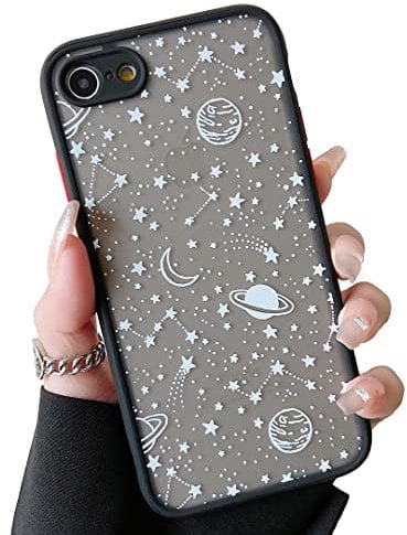 ZTOFERA for iPhone SE 2022 5G Case iPhone SE 3 Case iPhone7/8/SE 2020 Case, Planet Star Pattern Translucent Frosted PC Back 3D Girls Women Cover Shockproof Protective Slim Phone Cover, White Sky