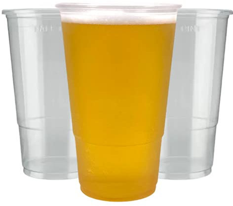 Copas de media pinta de plástico desechables transparentes y fuertes, vasos reciclables para cerveza y bebidas (284 ml, 100 unidades)
