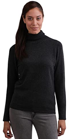 Maglione da Donna in 100% Cashmere, a 2 Fili, Grigio Scuro, S