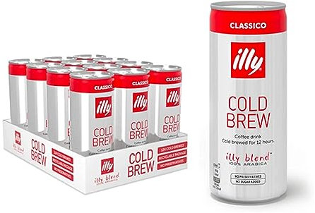 illy, Café Cold Brew Ready to Drink CLASSICO, 100% Arabica avec des Notes de Chocolat et de Caramel, Goût Frais et Doux, Pack de 12 Canettes (12 x 250ml)