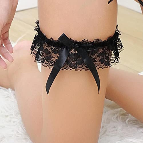 Sttiafay Spitzenstrumpfbänder für Bräute mit sexy Schleife, Beinring für Frauen und Teenager-Mädchen, für Hochzeit, Oberschenkel, Einheitsgröße (Schwarz)