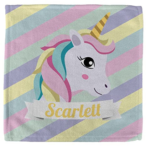 MakeThisMine Gant de toilette en flanelle pour enfant - 30 x 30 cm - Motif licorne à rayures