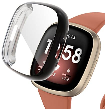 AiMok Schutzhülle Kompatibel mit Fitbit Versa 4/Fitbit Sense 2, Flexibles TPU Vollschutz mit Displayschutzfolie, Anti-Kratz Stoßfest Soft hülle Schutzfolie für Fitbit Versa 4/Fitbit Sense 2 (Schwarz)