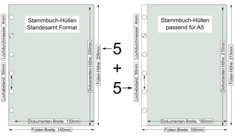 Katex Stammbuchhüllen 10er-Pack | 5x Hüllen Standesamtformat (130mm x 200mm) & 5x Hüllen A5 Dokumente und Urkunden (150mm x 210mm) aus Polypropylen (PP)