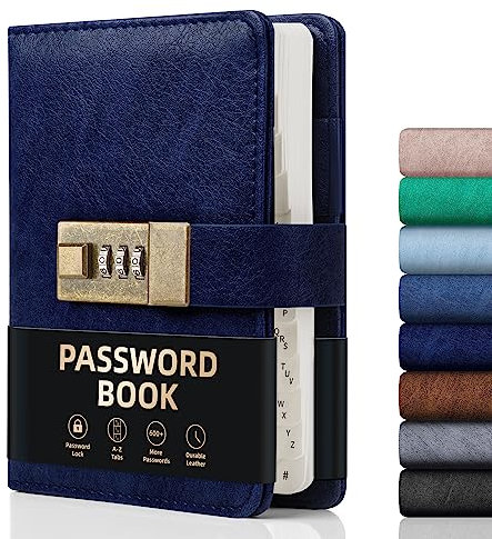 WEMATE Password Book with Lock, Password Book with Alphabetical Tabs 600+ Password Space, Internet Address, and Password Organizer Logbook with Lock, Password Keeper for Computer & Website Logins