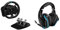 Logitech G923 Racing Wheel and Pedals - Black & 35 RGB Wireless Gaming Headset, 7.1 Surround Sound, DTS X 2.0, 50mm Pro-G Drivers, 2.4GHz, Rocker Mic, PC/Mac/PS4/Nintendo Switch - Black