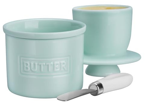 JSHKY Beurrier français avec épandeur, le beurrier original en porcelaine pour comptoir, cadeau pour la fête des mères, Thanksgiving, Noël, couleur : vert