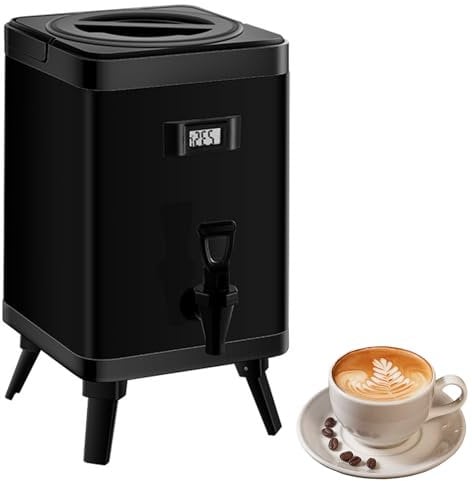 Stainless Steel Insulated Beverage Dispenser, Commercial Coffee Urn with Temperature Display and Spigot, Portable Drink Dispenser for Buffet Restaurant Party Office Black