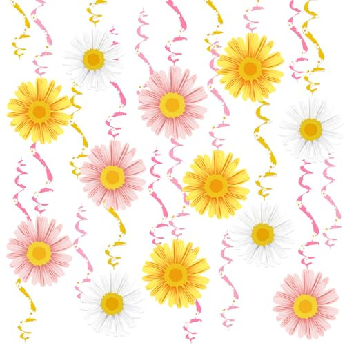 SUNBEAUTY 24 Stück Gänseblümchen Deko Hängede Papier Blumen Party Dekoration für Geburtstag Hochzeit Frühling Sommer Party Deko