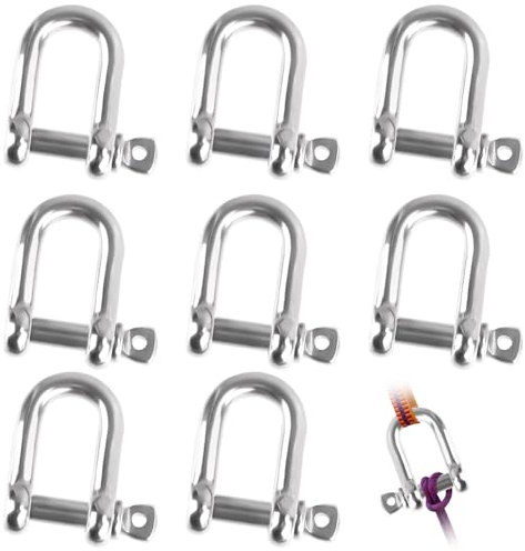 8Pcs D Rings Shackles, M5 Heavy Duty D Shackle, 304 Stainless Steel D Ring Shackle, 3/16 5mm D Ring Screw Shackles with Pins-5mm Thick, for Hauling, Hanging,Tie Downs, Camping, Hiking, Outdoor Sports