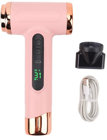 Cordless Hair Dryer, 15000mah Dormitory Hair Dryer with Digital Screen Portable Travel Hair Dryers USB Rechargeable with USB Charging Cold Hot Wind 200w(Rose)