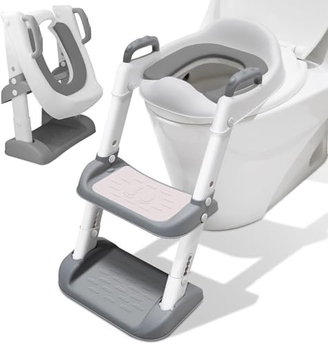 BNWRRCVKE Toilettensitz Kinder mit Treppe, Toilettenaufsatz Kinder, Kinder Toilettensitz mit Spritzschutz WC Sitz Kinder, Verstellbar Toilettentrainer für Jungen und Mädchen Baby