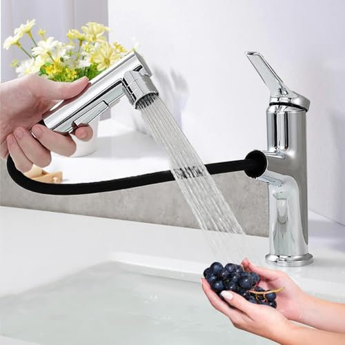 Grifo Cocina Extraible, Grifos Cocina Fregadero, Torneira Cozinha con 3 Modos de Rociado, Grifo Cocina Flexible, Grifo Monomando Cocina Giratorio de 360 ° para Baño, Cocina (Plata)