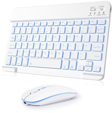 Nsyee 7-Color Bluetooth Keyboard and Mouse for iOS/Windows/Android | UK Layout Wireless Keyboard and Mouse, Backlit, Rechargeable & Quiet Typing, Slim & Portable Design, Wide Compatibility