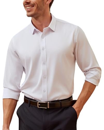 Mauro Kane Camicia Uomo No Stiro Manica Lunga - Camicia Elegante da Uomo con Una Lucentezza Tenue, Regular Fit Business Casual, Antipiega con Bottoni