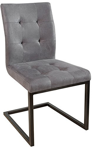 invicta INTERIOR riess-Ambiente.de Design Freischwinger Stuhl Oxford Antik Grau Vintage Gestell Eisen | eleganter Esszimmerstuhl oder Konferenzstuhl