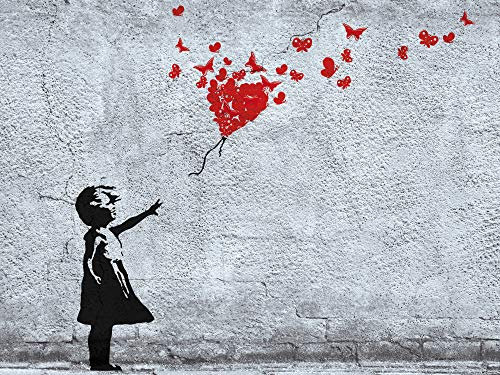 1art1 Mädchen Poster Mädchen Mit Luftballon Und Schmetterlingen, Banksy-Style Kunstdruck Bild 80x60 cm