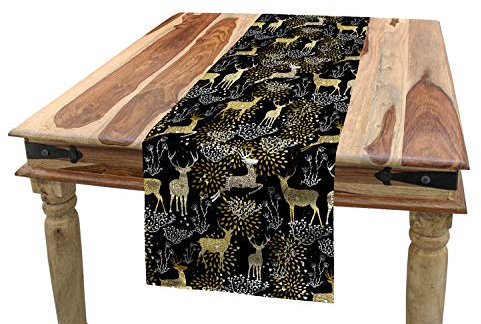 ABAKUHAUS Weihnachten Tischläufer, Oriental Deer, Esszimmer Küche Rechteckiger Dekorativer Tischläufer, 40 x 180 cm, Schwarz Beige