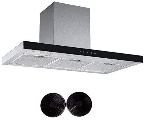 Cookology Designer Box Cooker Hood, Touch Control T Shaped Kitchen Extractor Fan & Carbon Filters (90cm, Stainless Steel)